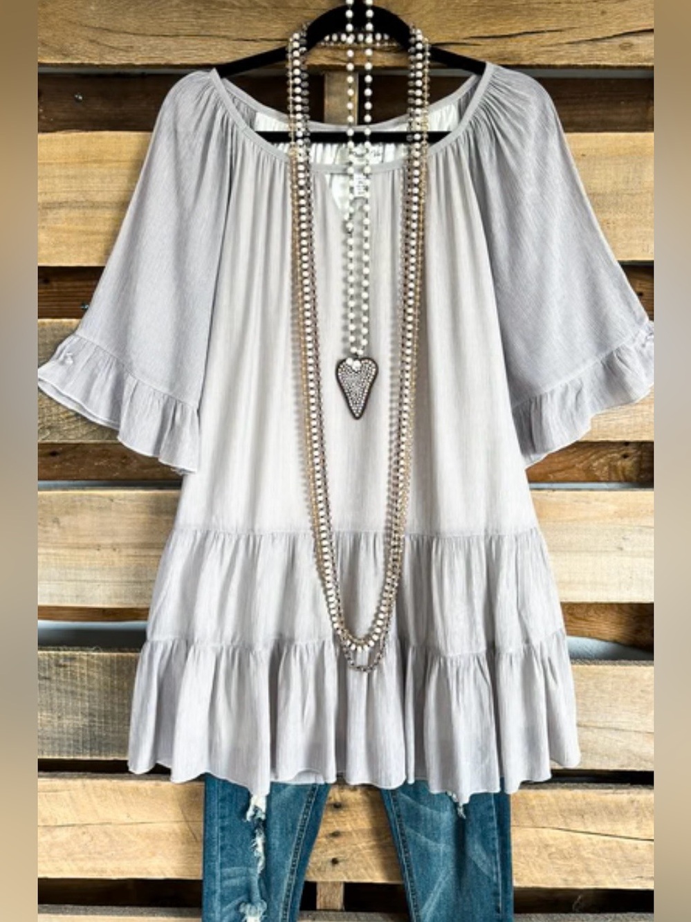 Paisley Vine Rare Beauty tunic in light grey